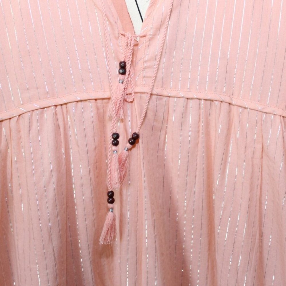 NWT India Collection Emerson Fry Heirloom Dress Peach Silver Lurex M/L H12910 - Picture 4 of 11